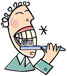 Brushing my teeth, fast and furious, getting tooth paste all over my face!!