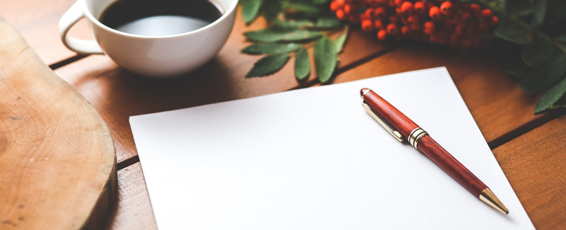 Photos of pen and paper with coffee